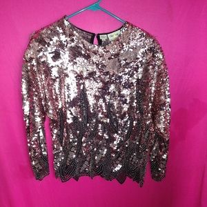 90s blush pink/Rose's/Pink champagne sequin beaded top